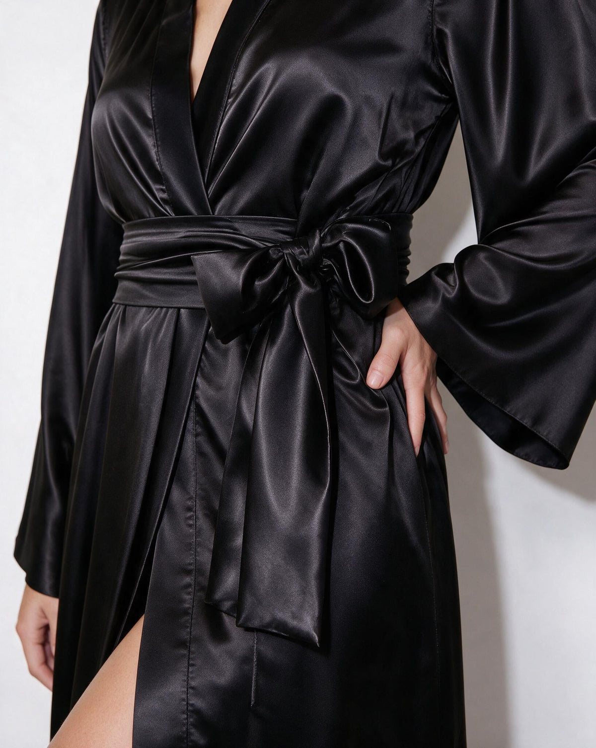 Satin Wrap Kimono Robe With Sash