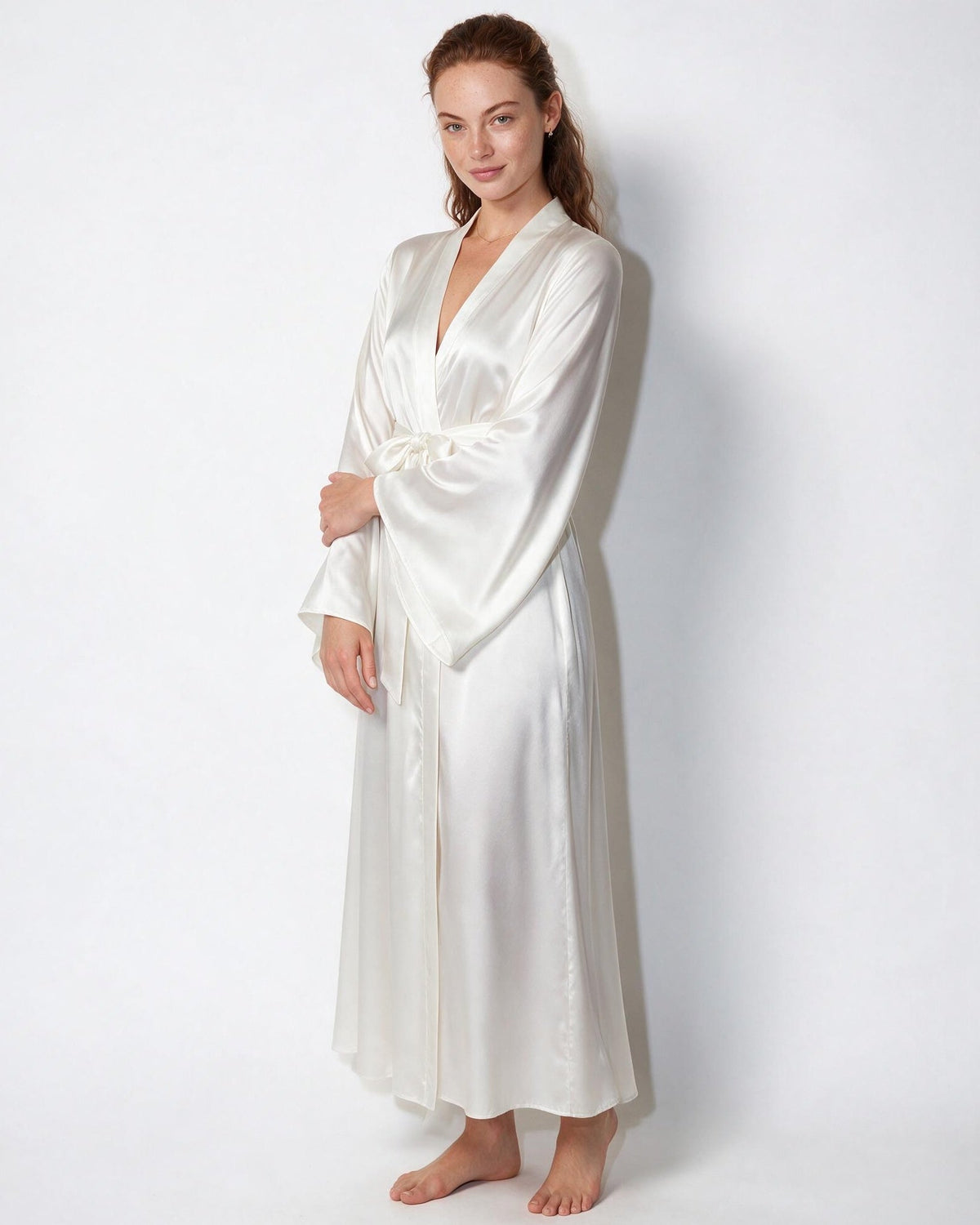 Satin Wrap Kimono Robe With Sash