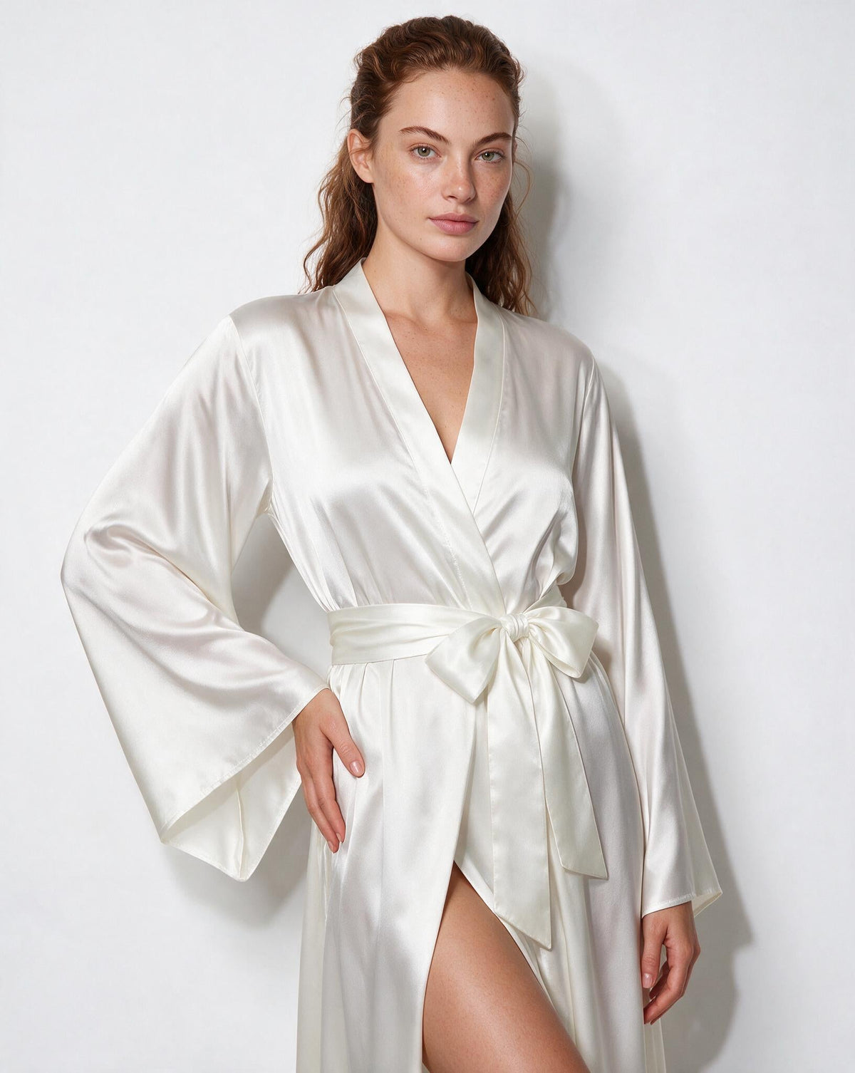 Satin Wrap Kimono Robe With Sash