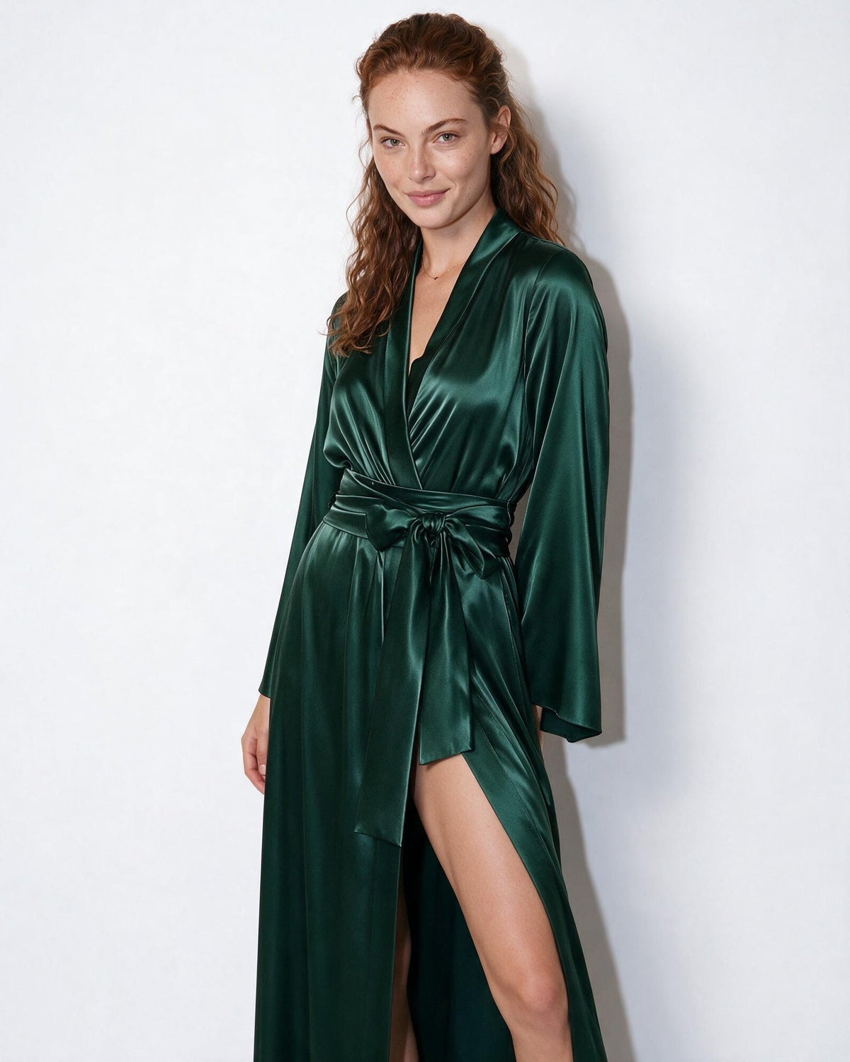 Satin Wrap Kimono Robe With Sash