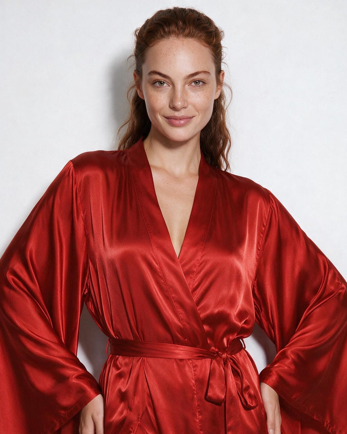 Satin Wrap Kimono Robe With Sash