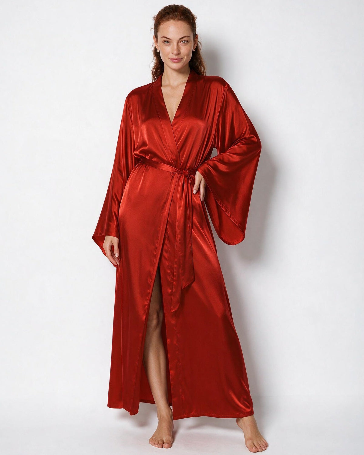 Satin Wrap Kimono Robe With Sash
