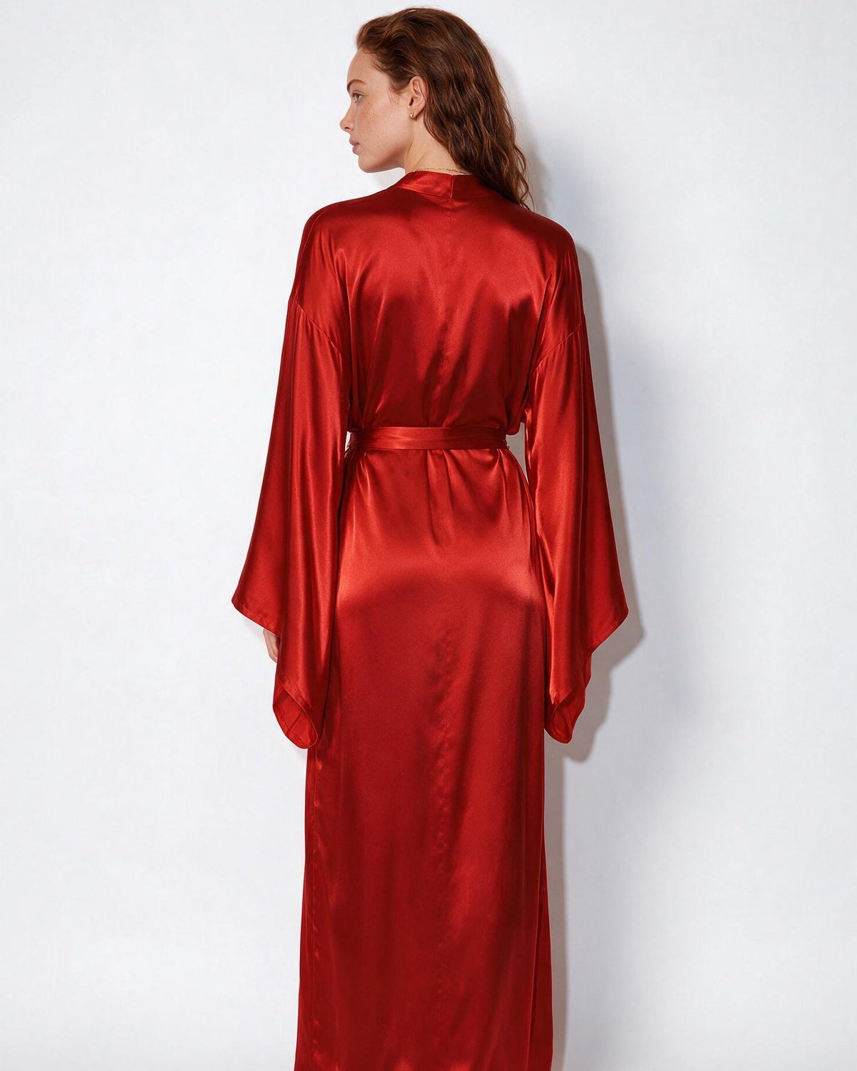 Satin Wrap Kimono Robe With Sash