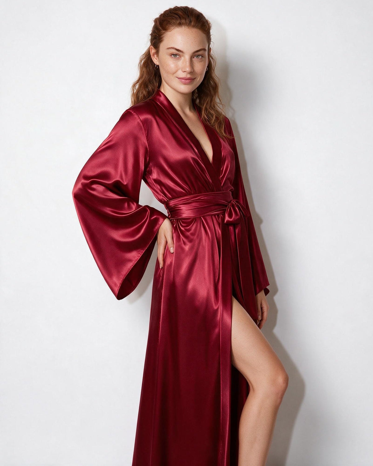 Satin Wrap Kimono Robe With Sash