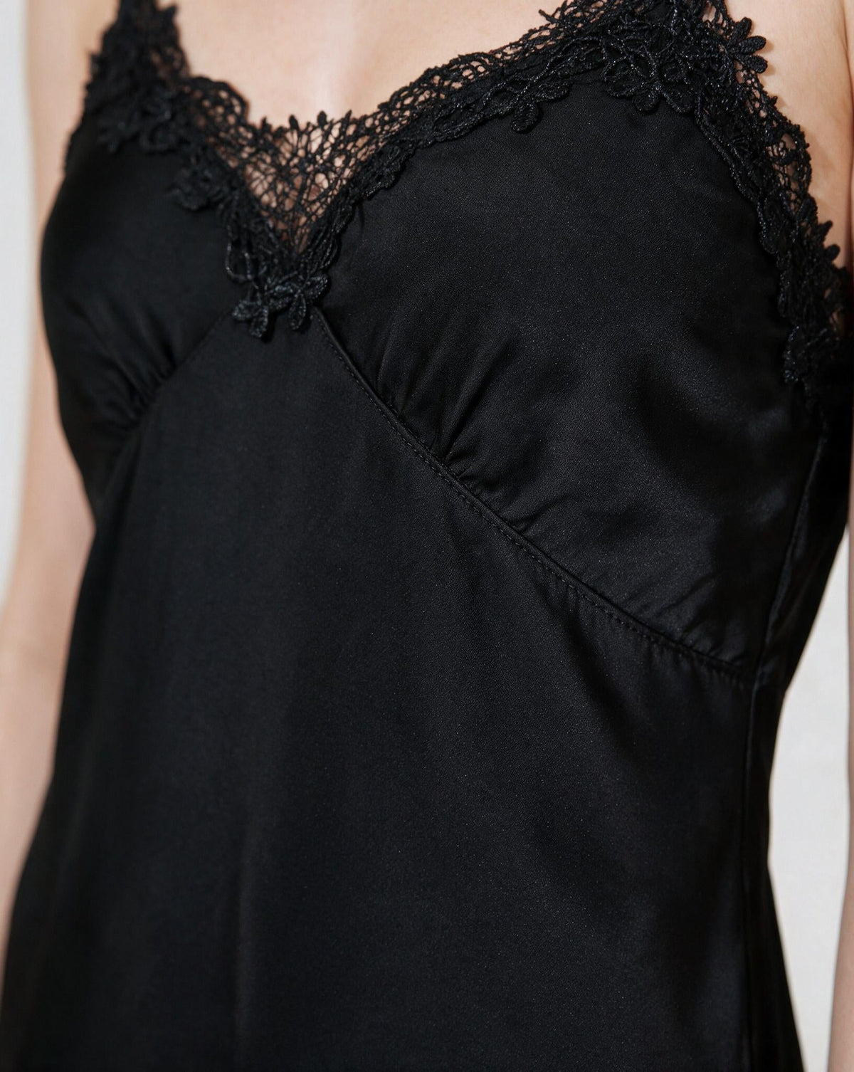 Satin Lace Trim V-Neck Chemise