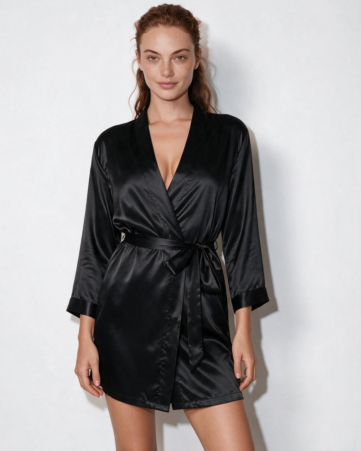Satin Wrap Robe With Belt