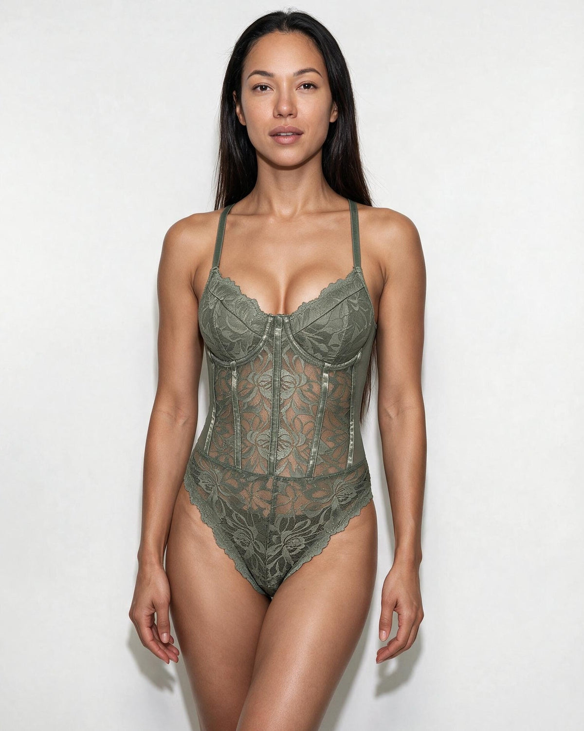 Lace Corset Bodysuit With Underwired Cups