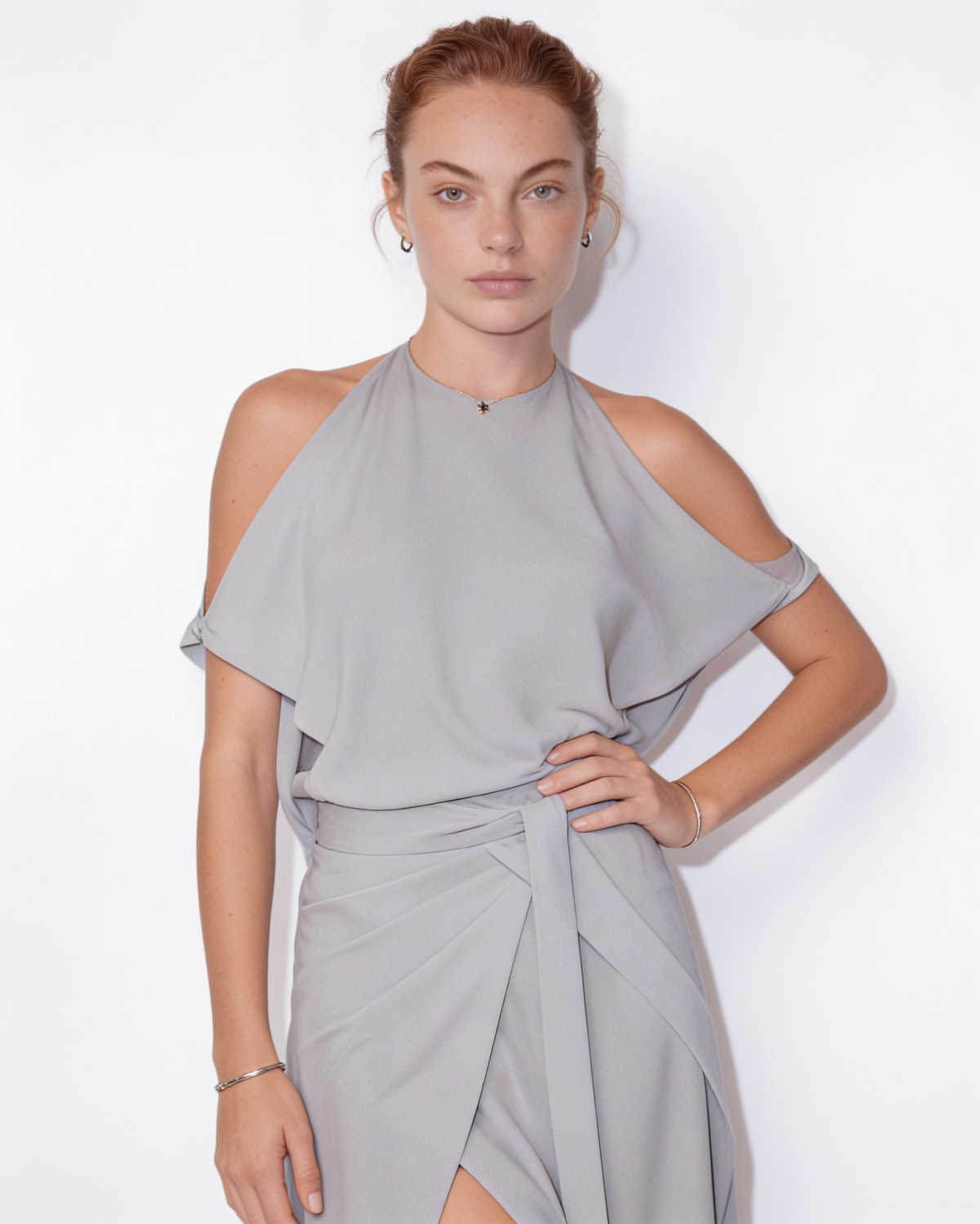 Cold-Shoulder Flutter-Sleeve Midi Dress