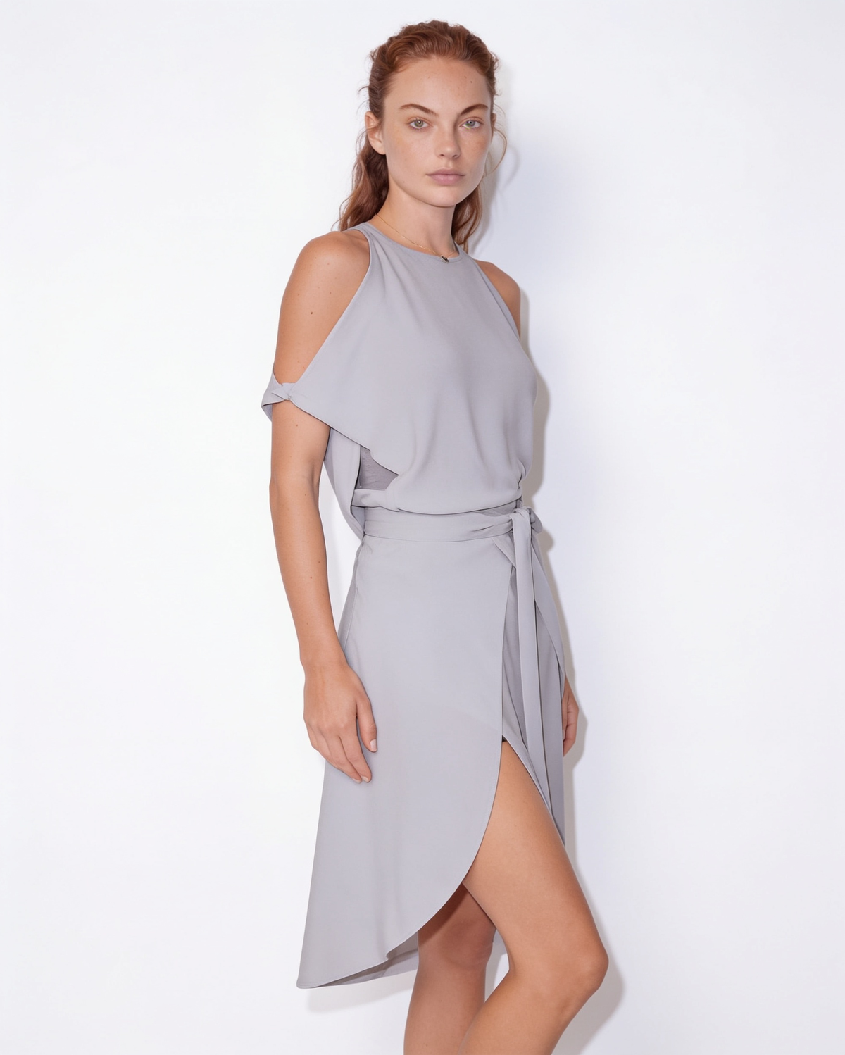 Cold-Shoulder Flutter-Sleeve Midi Dress