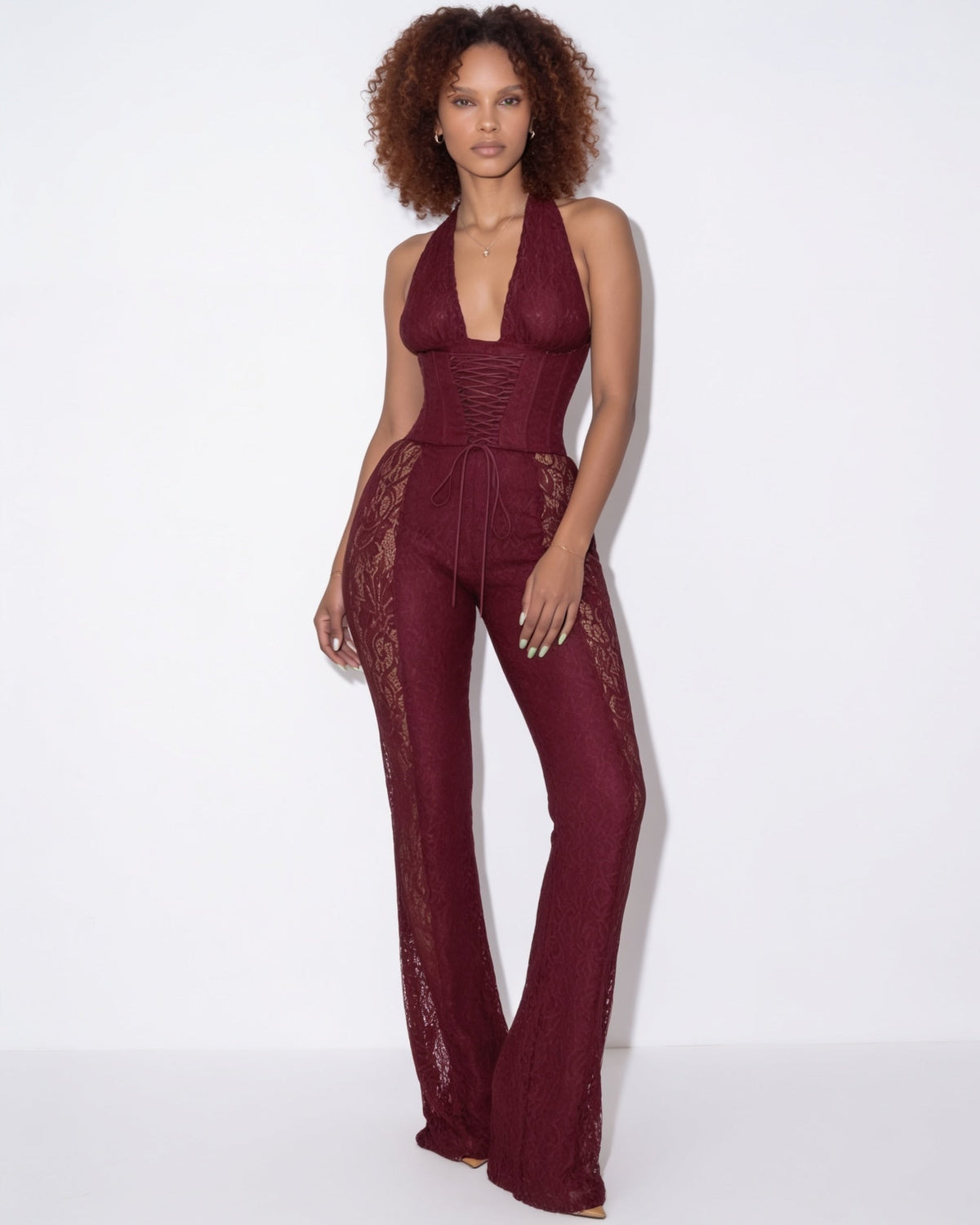 Lace Corset Halterneck Jumpsuit