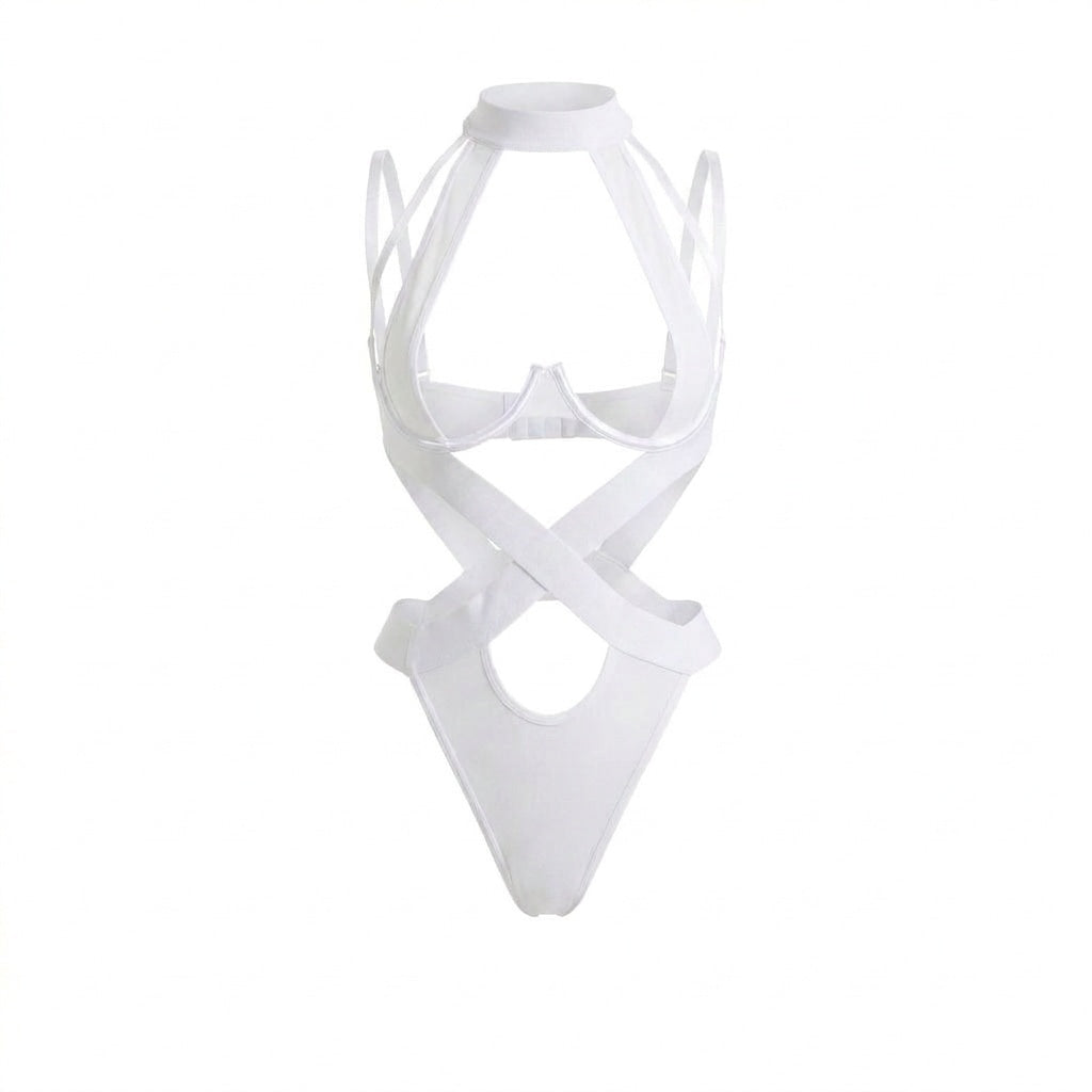 Strappy Halter Teddy With Cutout Panels