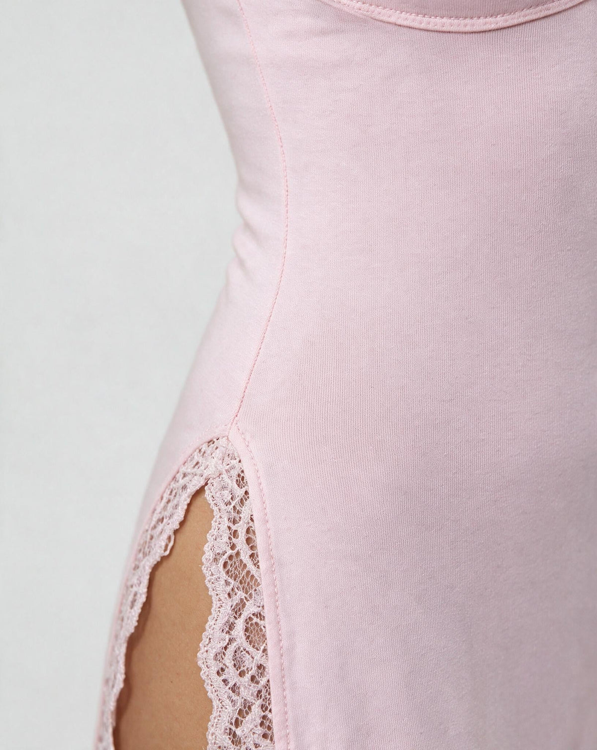 Lace Trim Chemise With High Side Slits