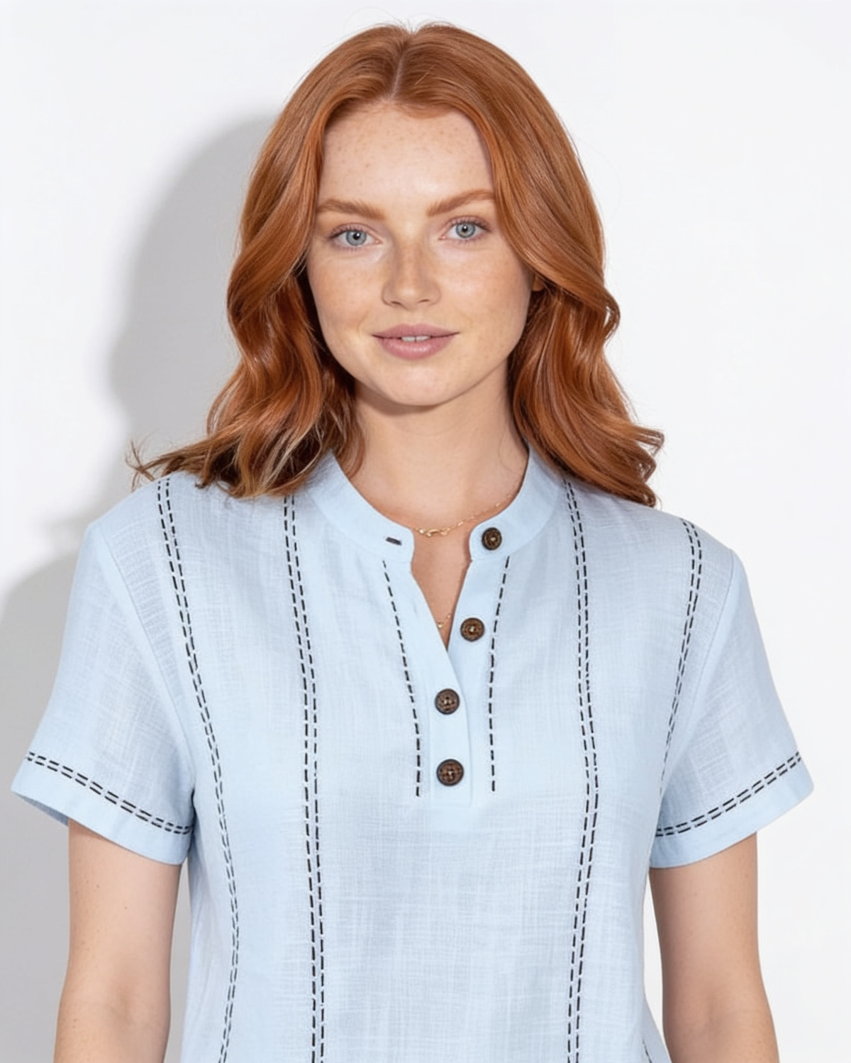 Contrast Stitch Mandarin Collar Blouse