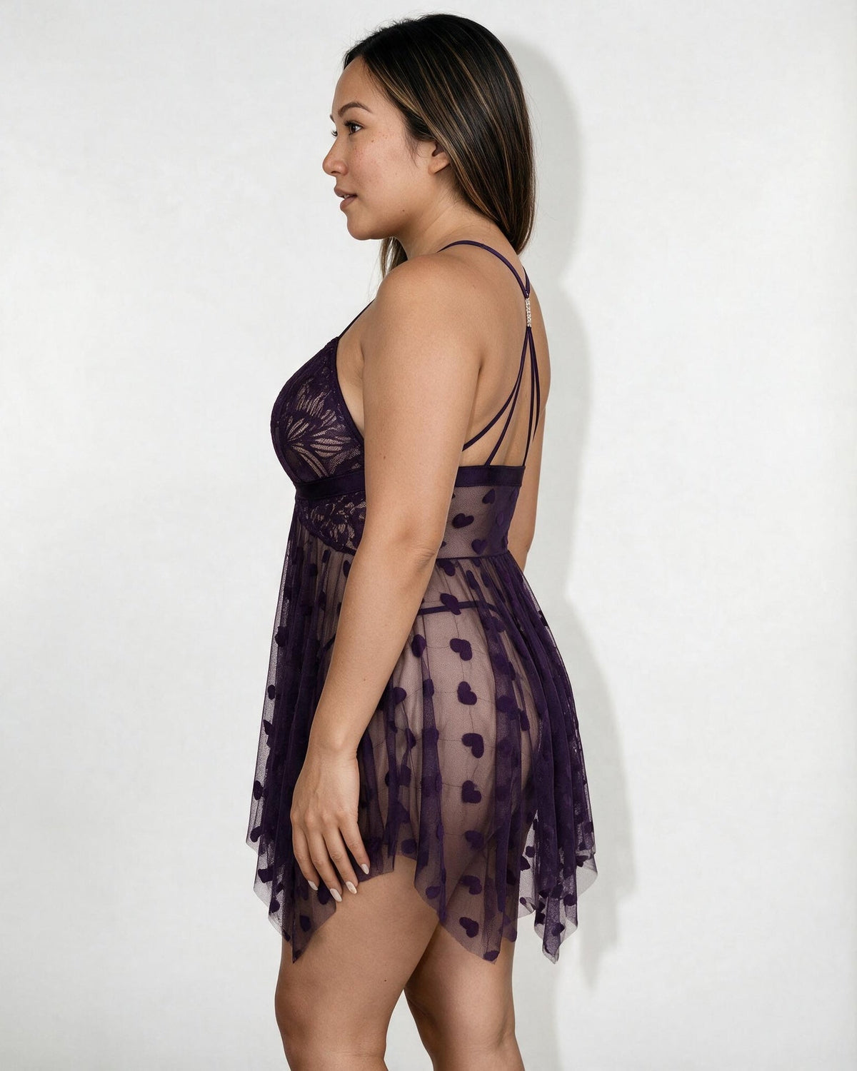 Plus Size Heart Print Mesh Babydoll