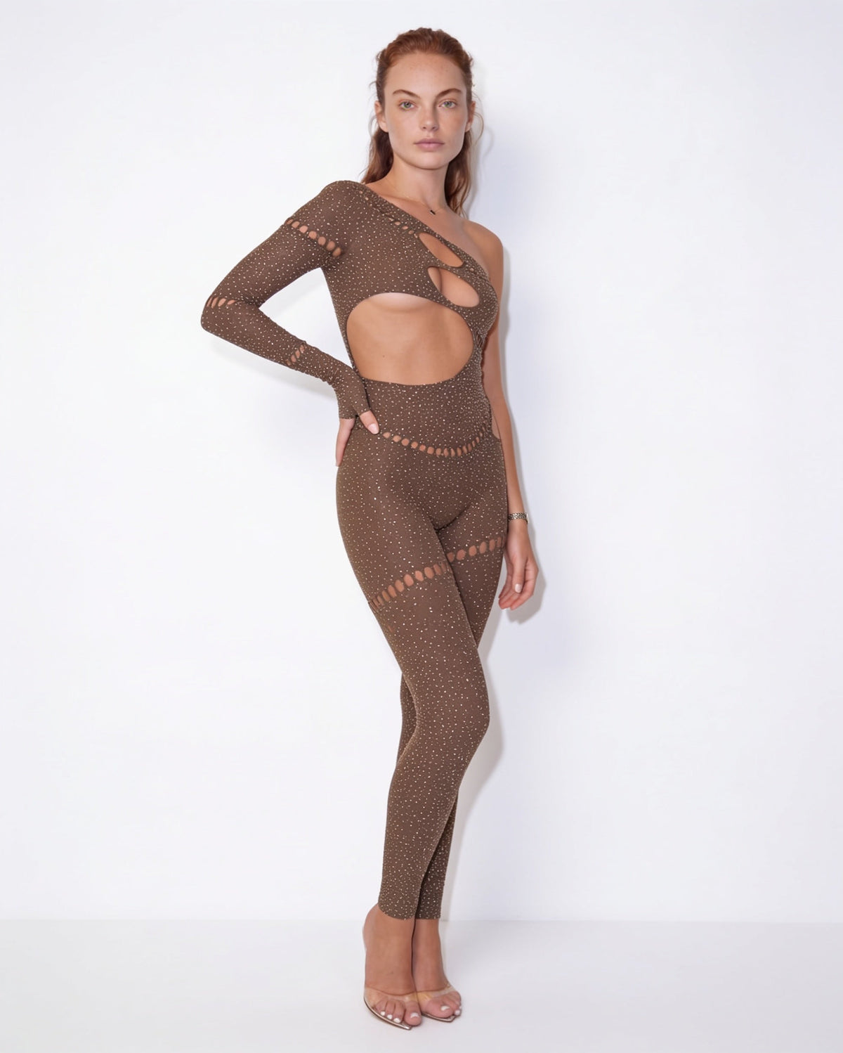 Rhinestone One-Shoulder Cut-Out Jumpsuit