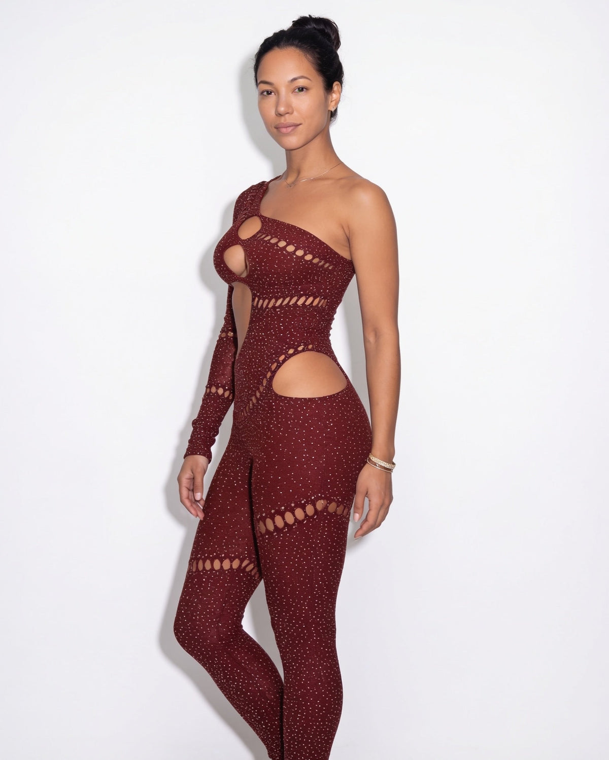 Rhinestone One-Shoulder Cut-Out Jumpsuit