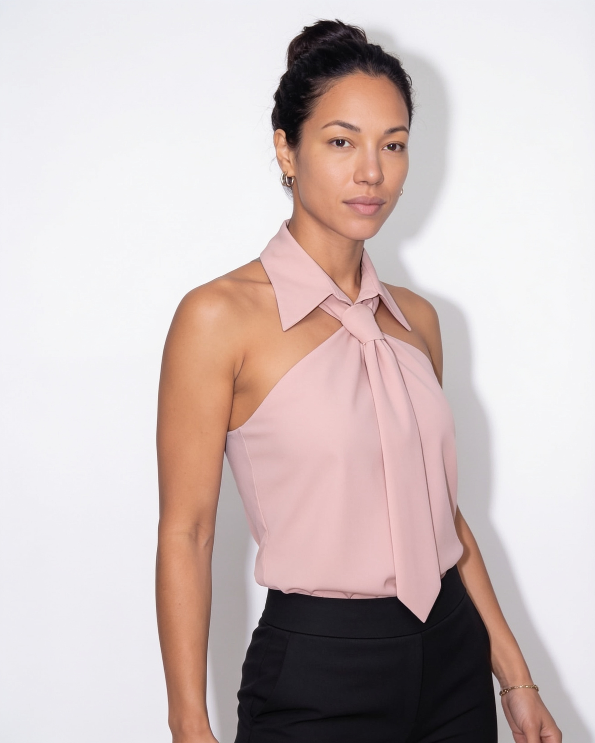 Tie-Neck Halter Collar Blouse