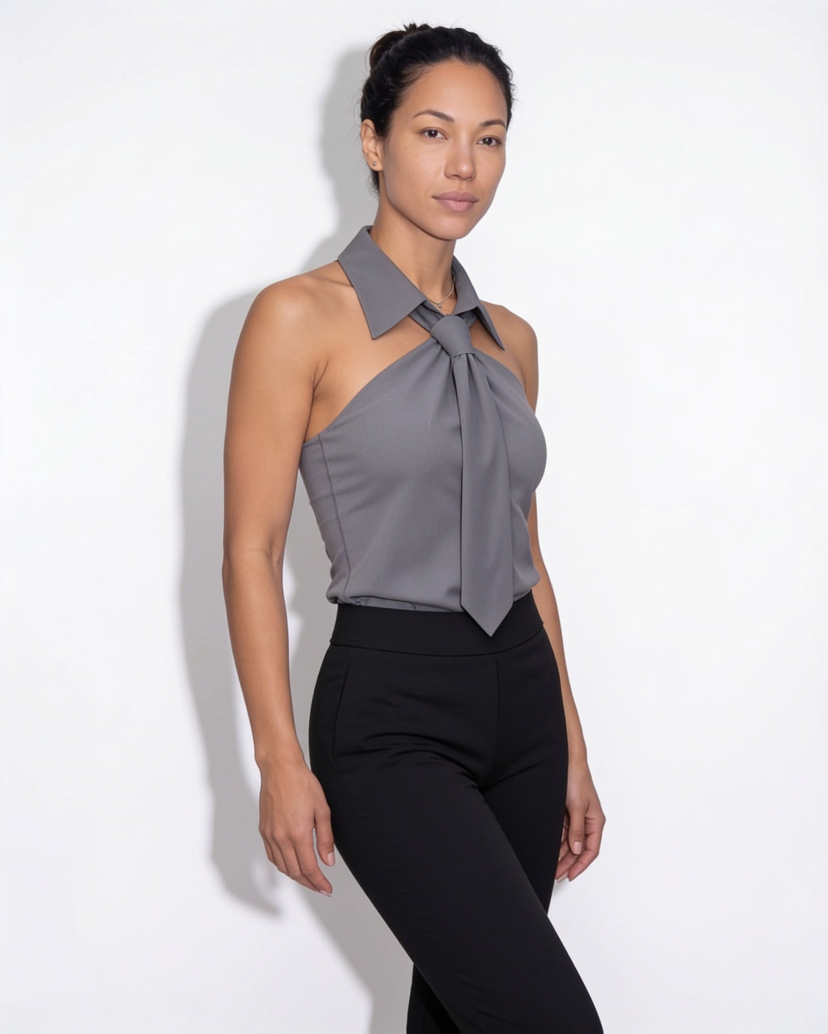 Tie-Neck Halter Collar Blouse