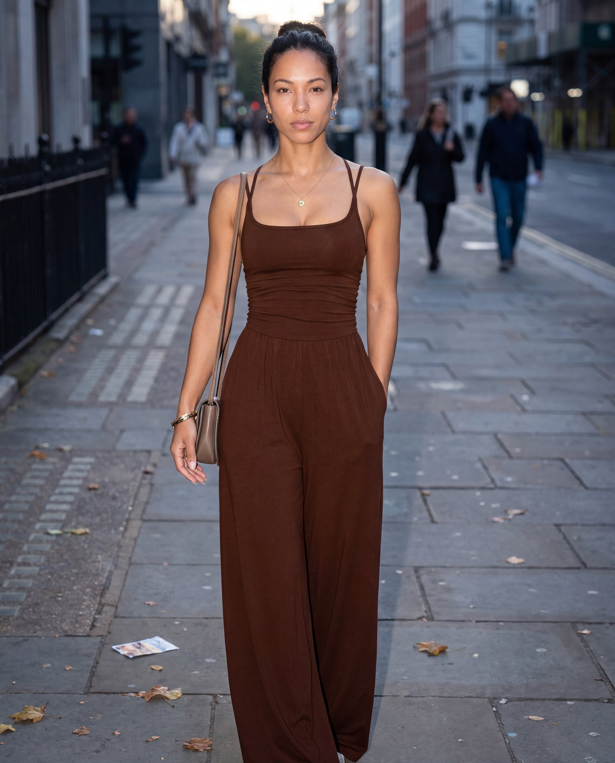Ruched Strappy Wide-Leg Jumpsuit