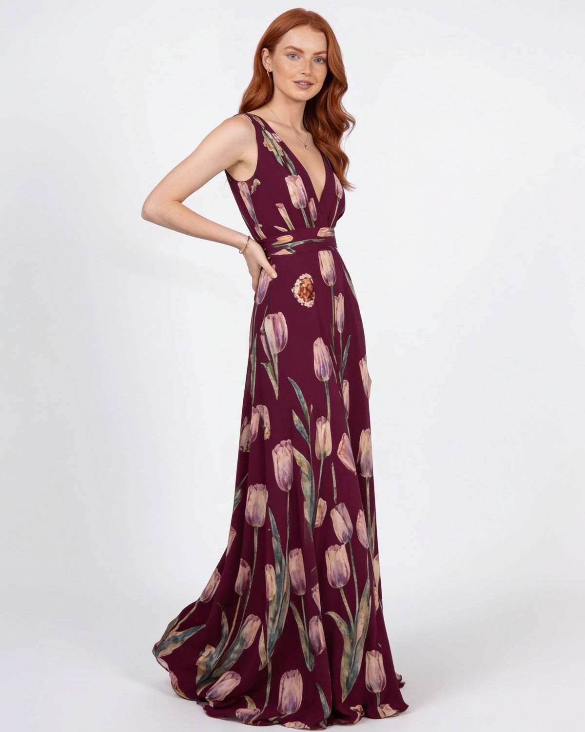Tulip Print Wrap Maxi Dress