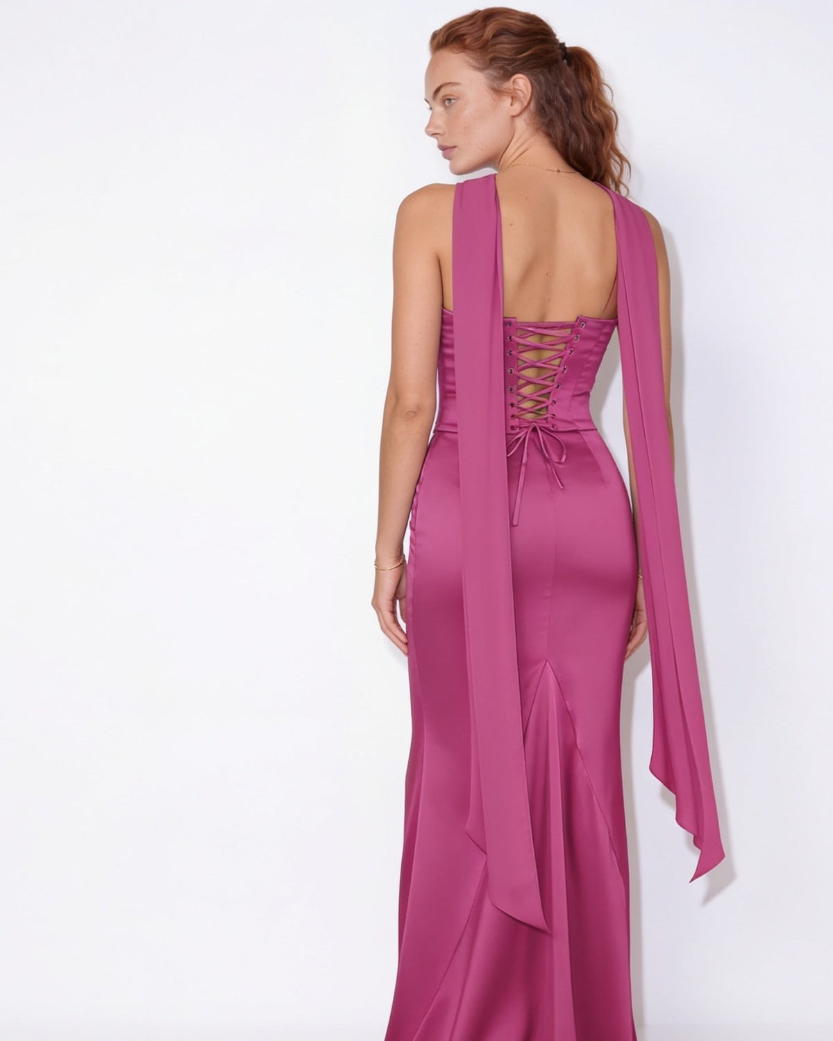 Halter-Tie Draped Corset Gown