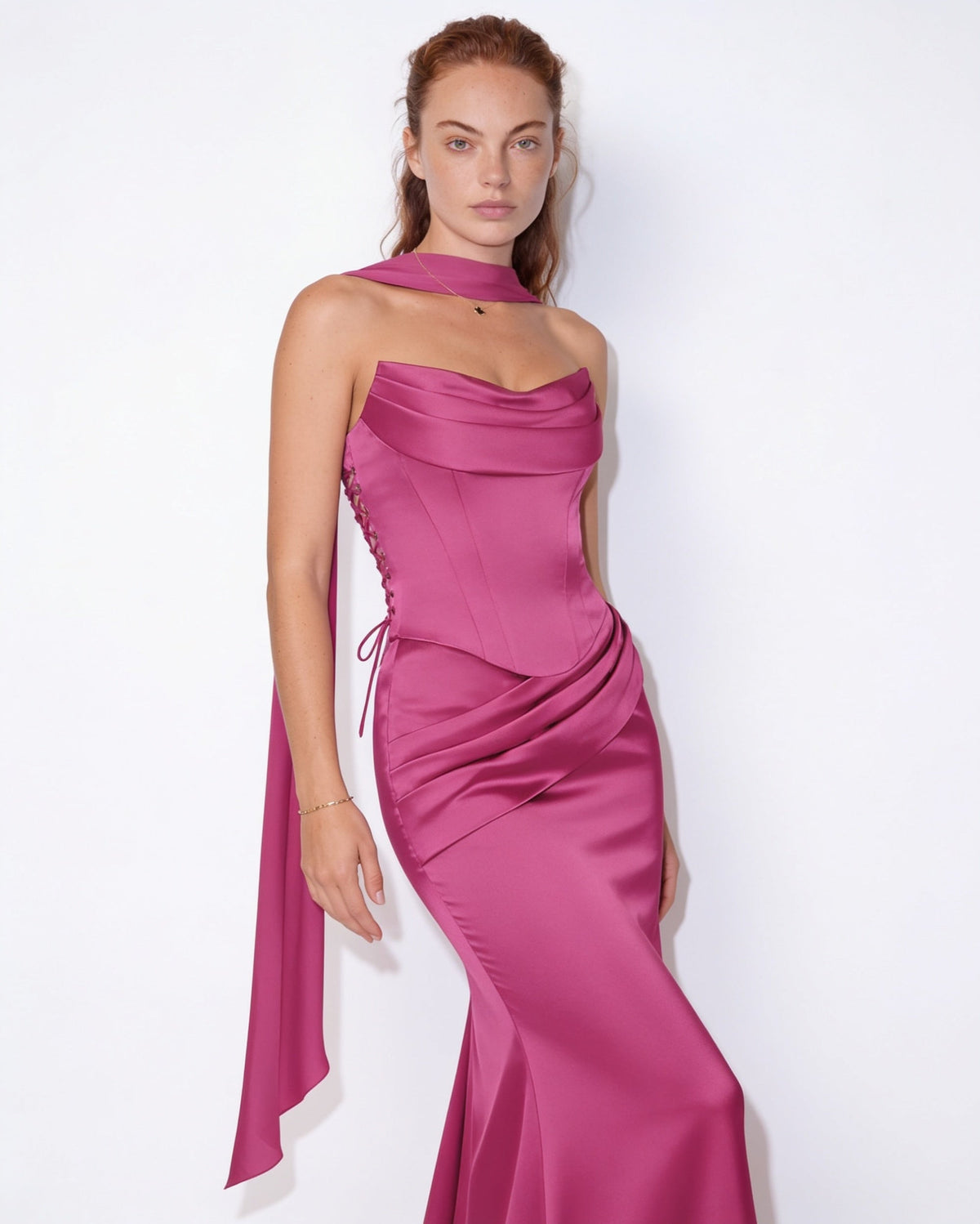 Halter-Tie Draped Corset Gown