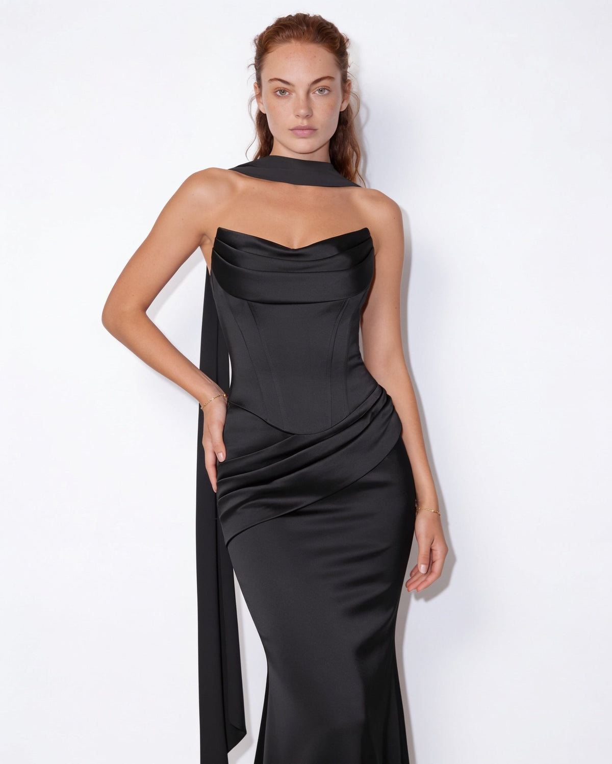 Halter-Tie Draped Corset Gown