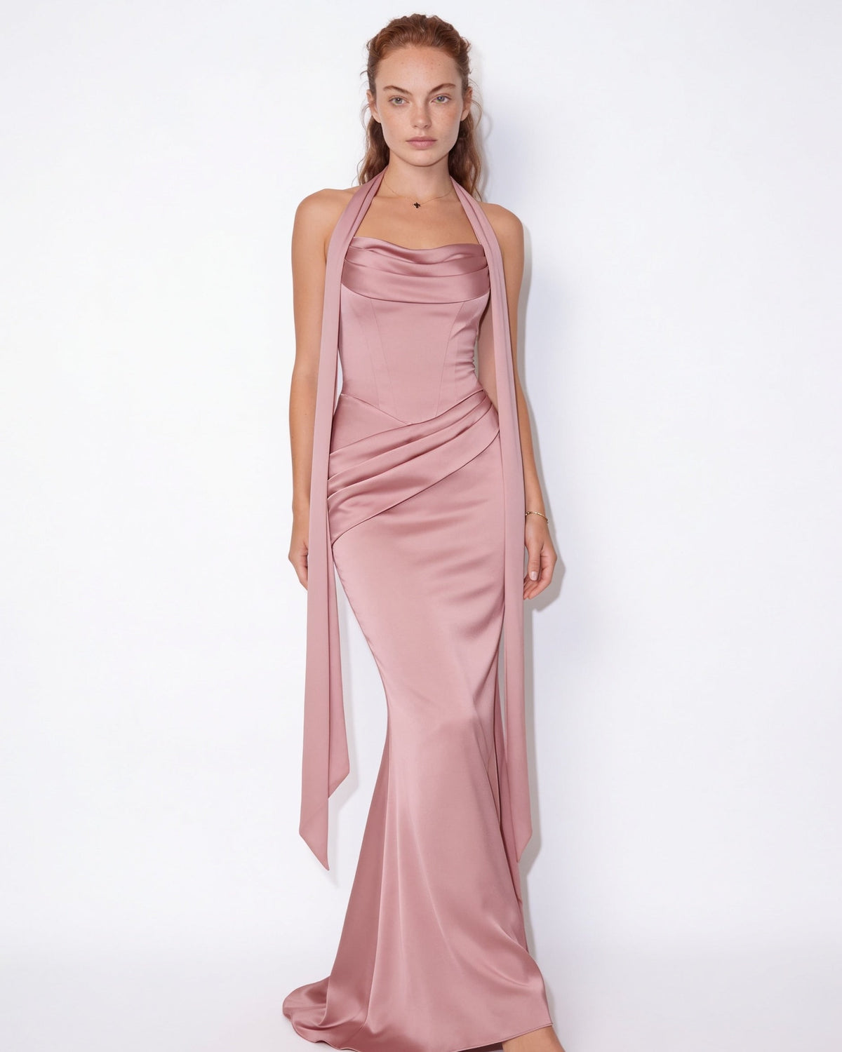 Halter-Tie Draped Corset Gown