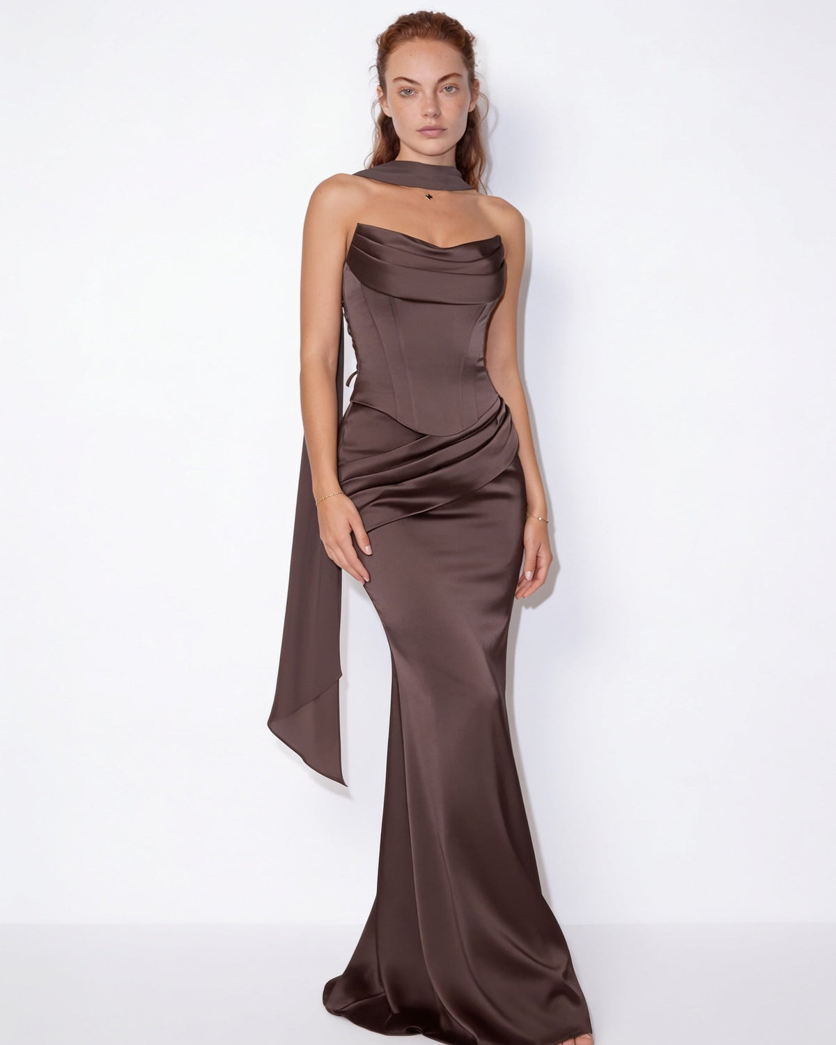 Halter-Tie Draped Corset Gown
