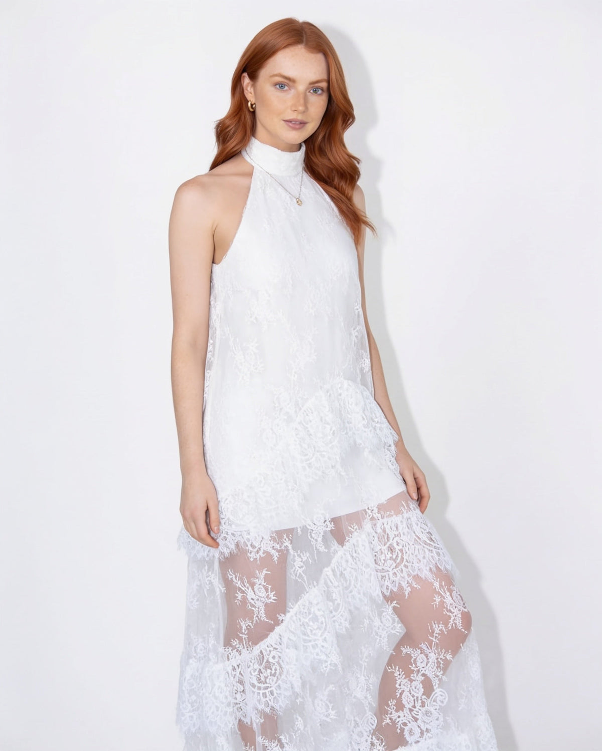 Floral Lace Halter Maxi Dress