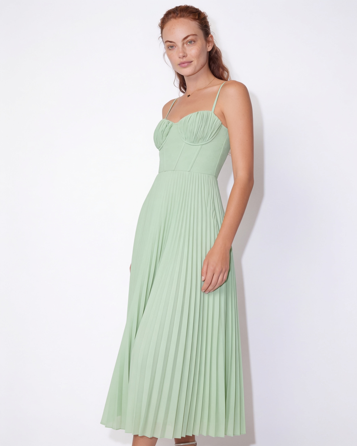 Ruched Bustier Pleated Midi Dress