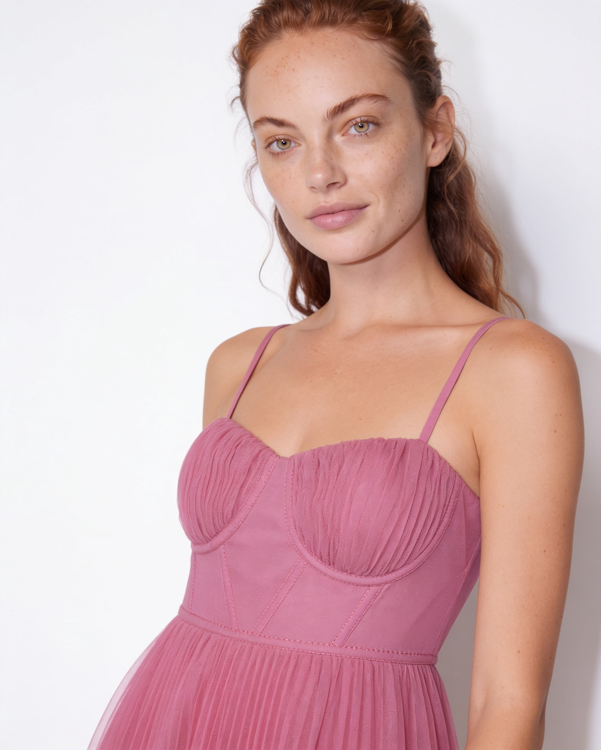 Ruched Bustier Pleated Midi Dress