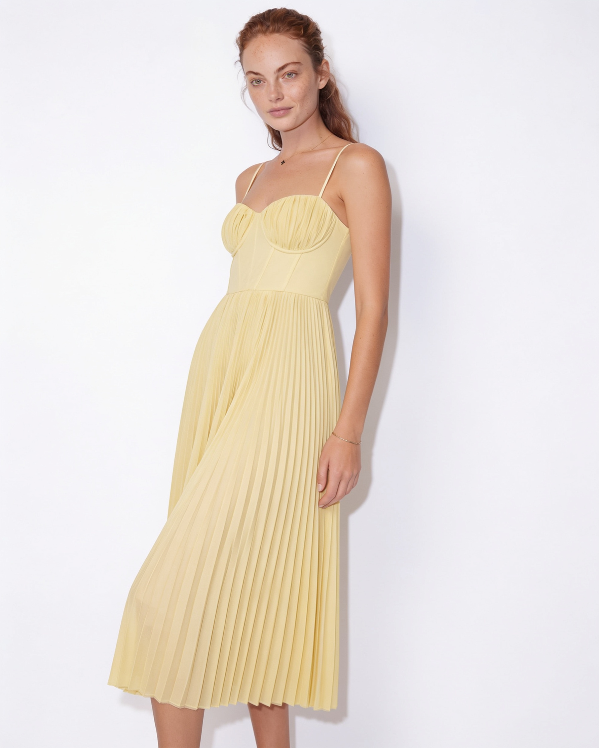 Ruched Bustier Pleated Midi Dress