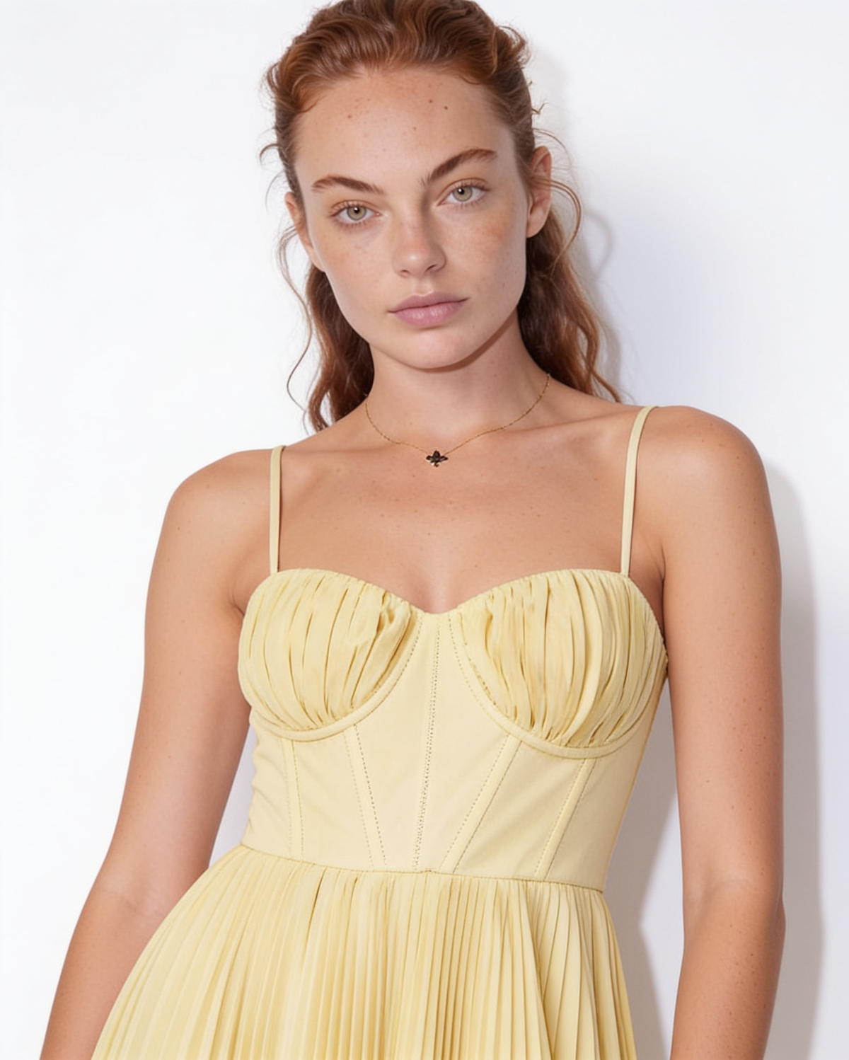 Ruched Bustier Pleated Midi Dress