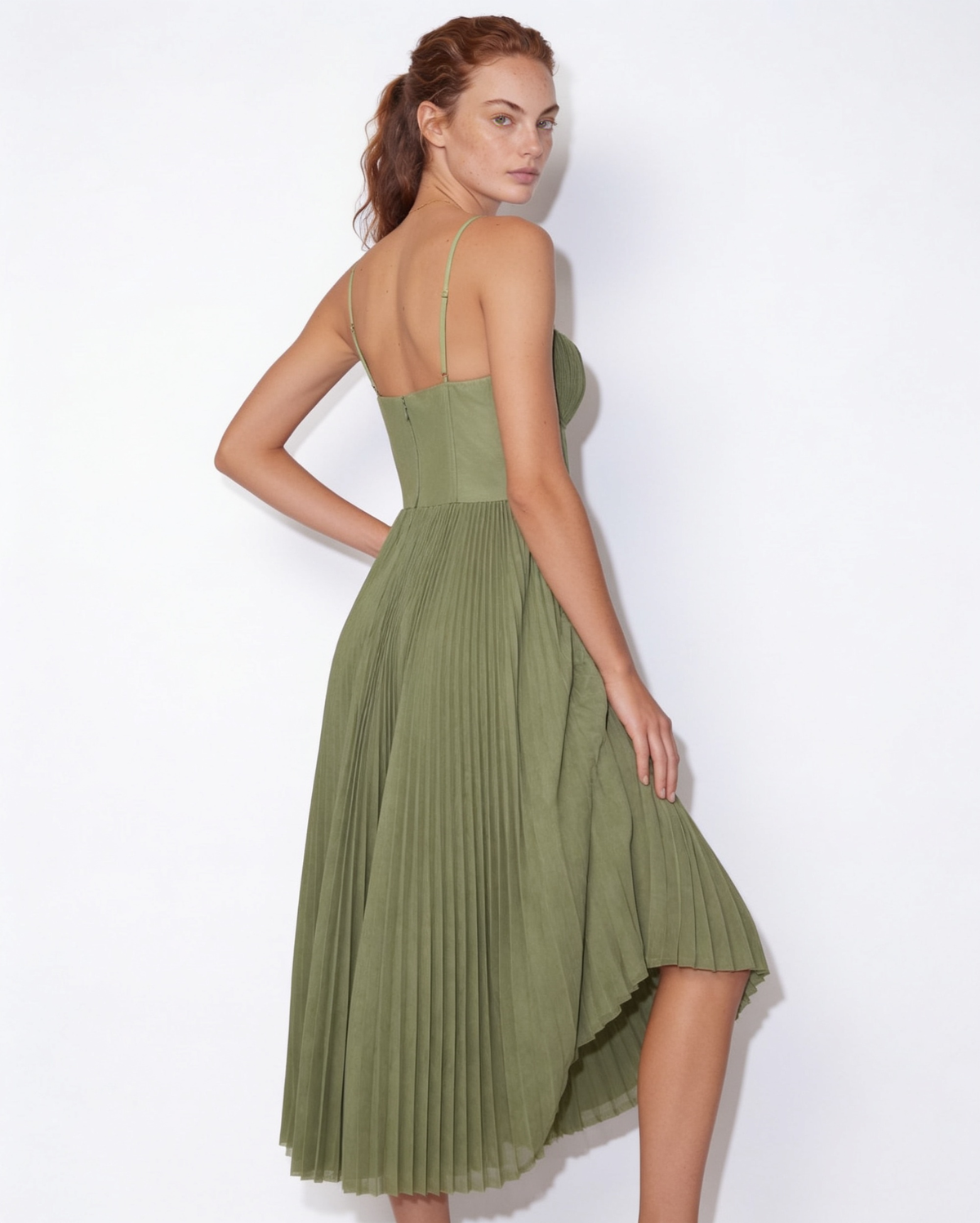 Ruched Bustier Pleated Midi Dress