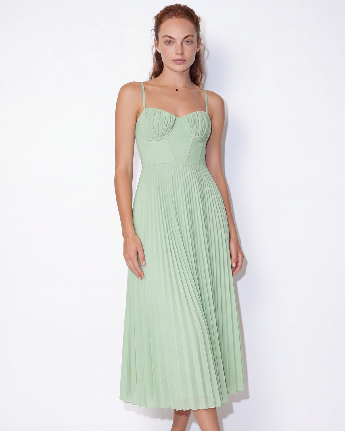 Ruched Bustier Pleated Midi Dress