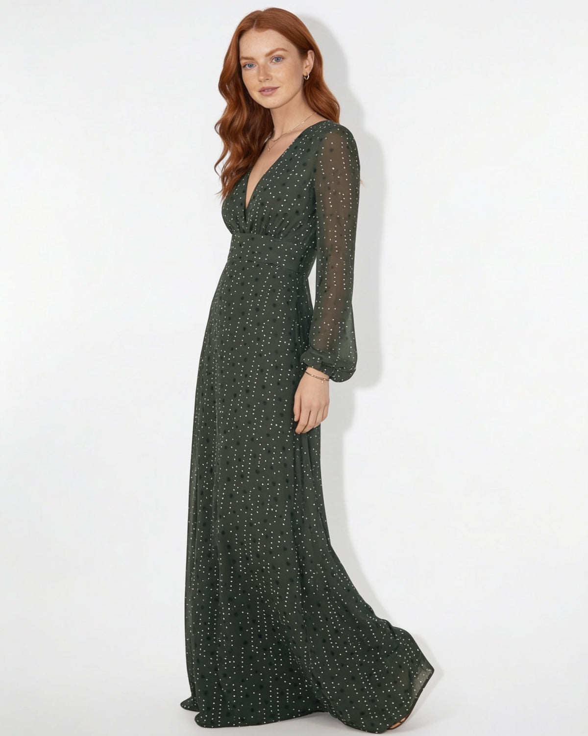 Dot Print Wrap Maxi Dress