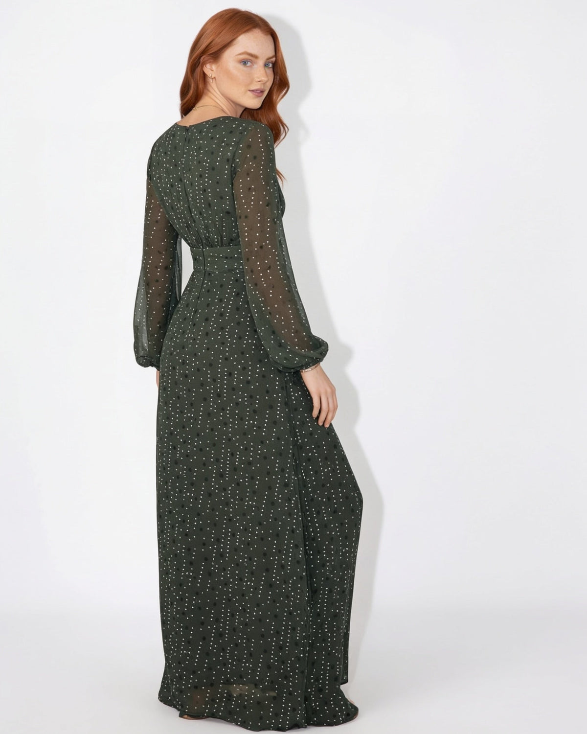 Dot Print Wrap Maxi Dress
