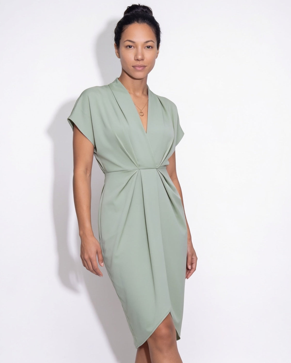Draped Wrap Midi Dress