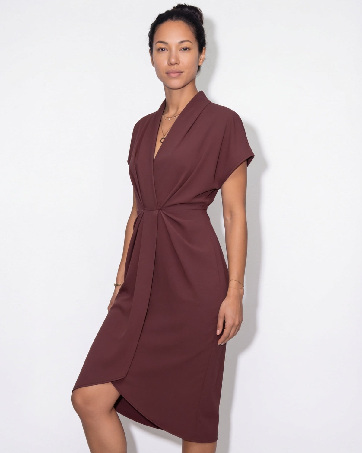 Draped Wrap Midi Dress