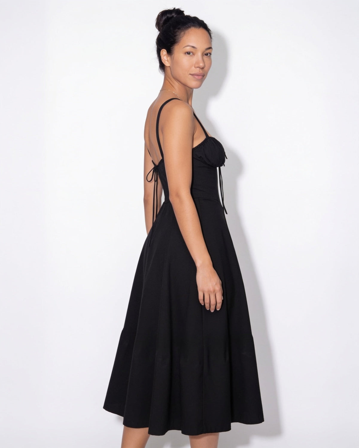 Ruched Tie-Front Corset Midi Dress
