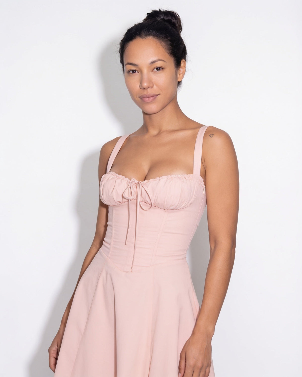 Ruched Tie-Front Corset Midi Dress