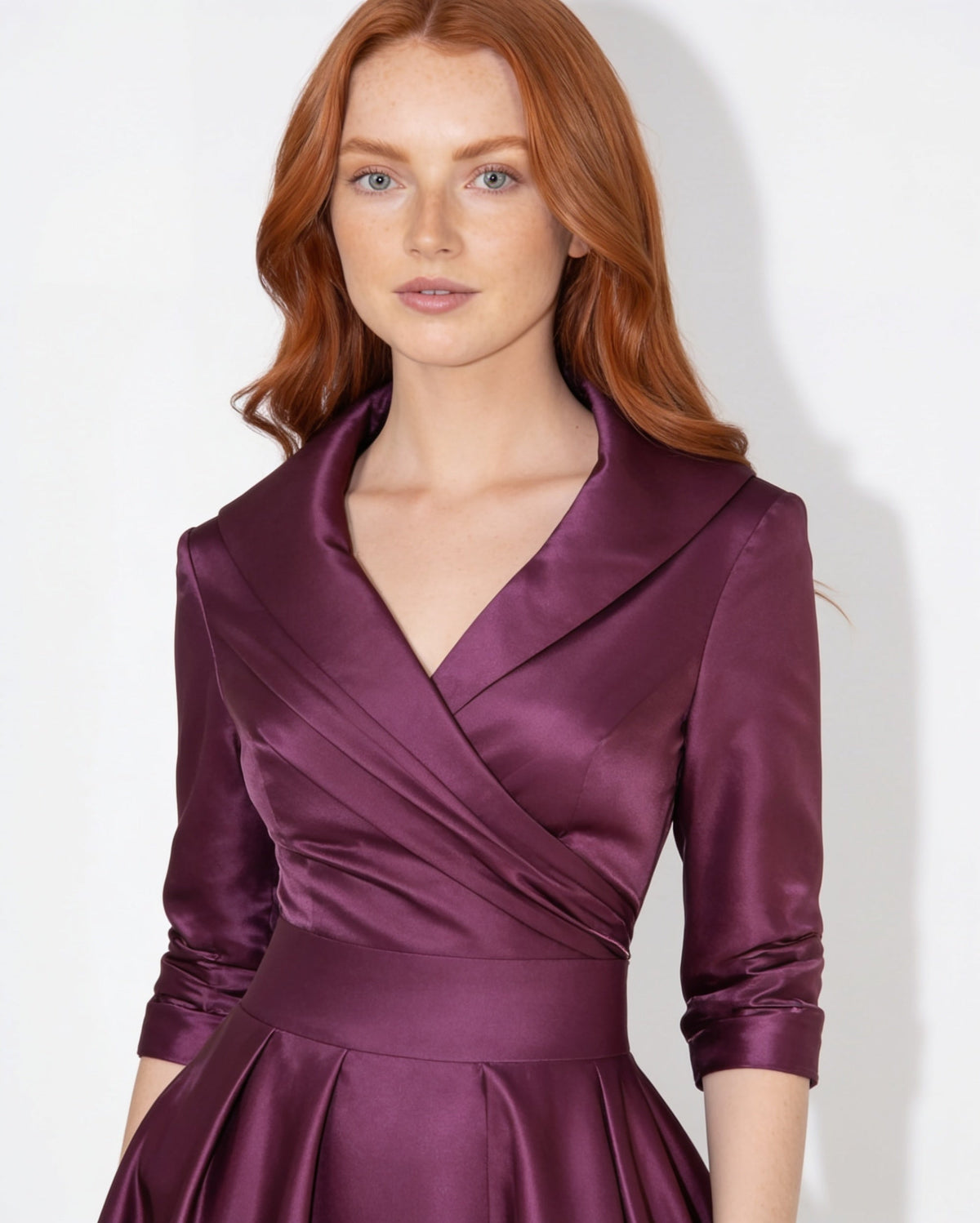 Notched Lapel Wrap Midi Dress