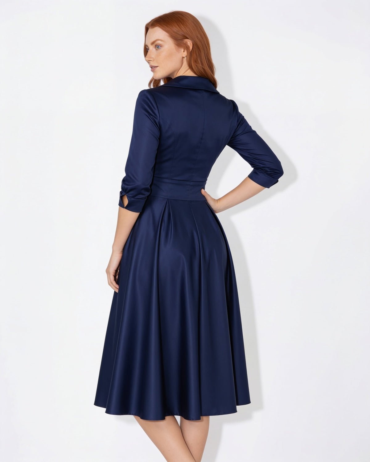 Notched Lapel Wrap Midi Dress