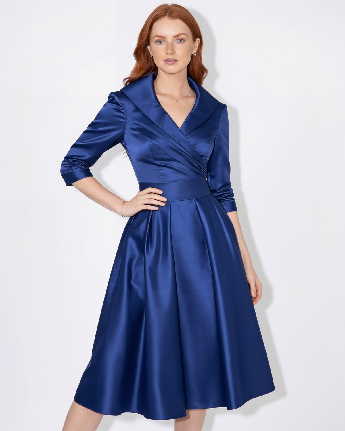 Notched Lapel Wrap Midi Dress