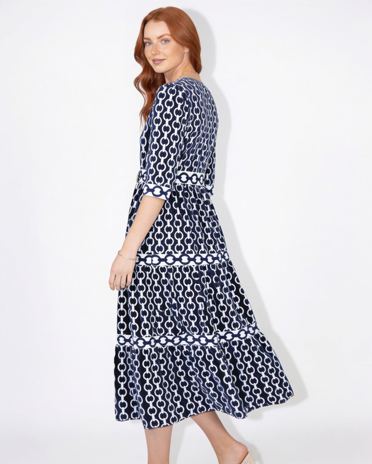 Chain-Link Print Tiered Shirt Dress