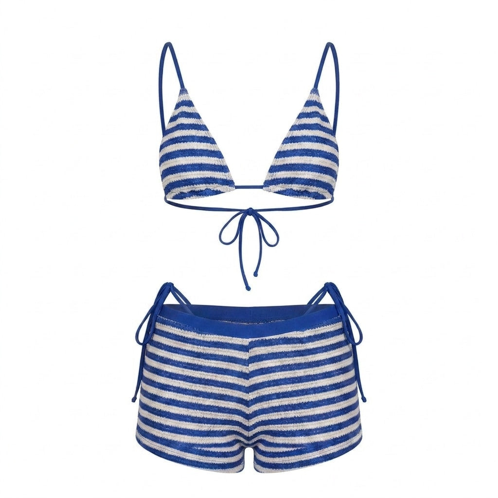Striped Triangle Bikini Swim Shorts Set