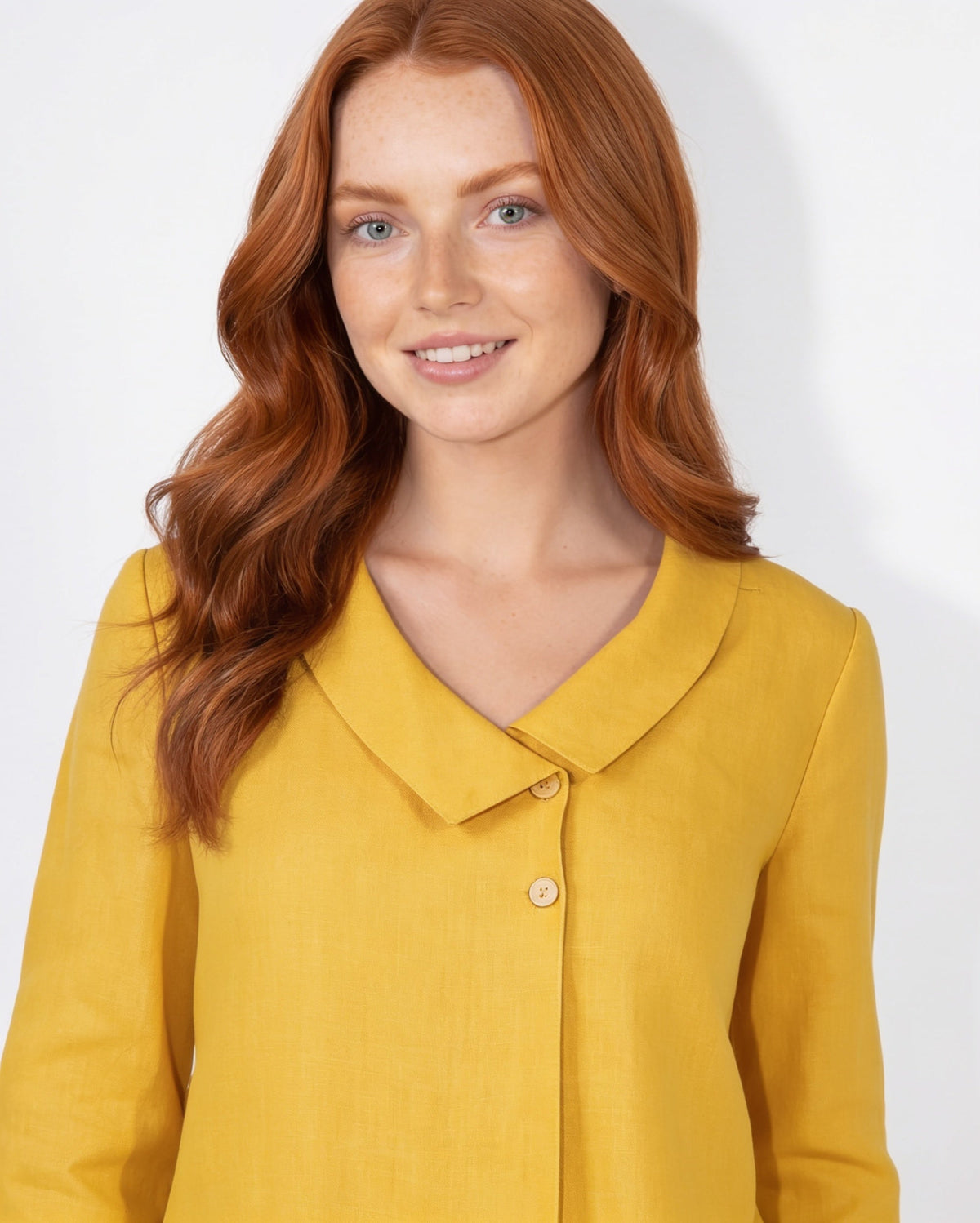 Asymmetric Rounded Collar Three-Quarter Sleeve Blouse