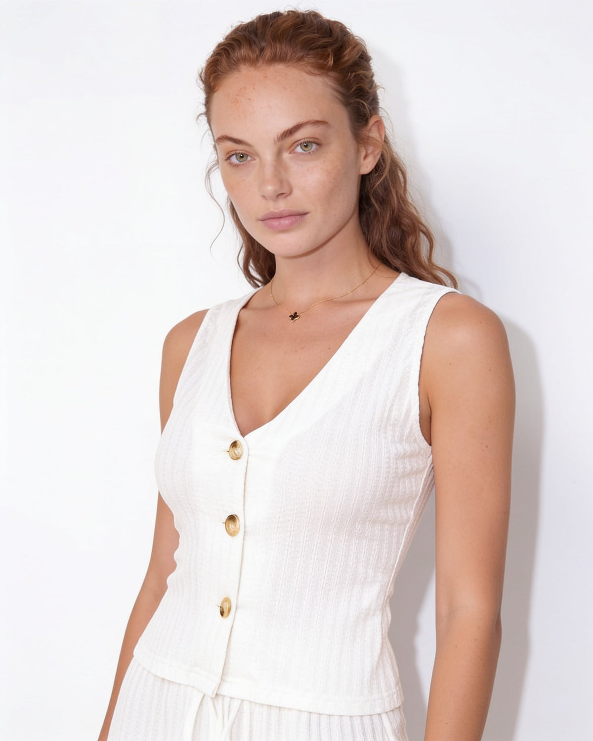 Ribbed Button-Front Vest Co-ord