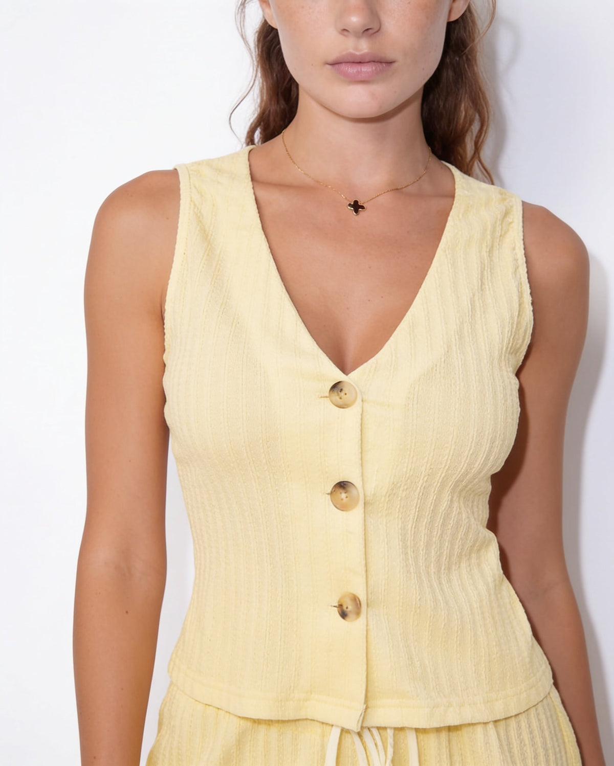 Ribbed Button-Front Vest Co-ord
